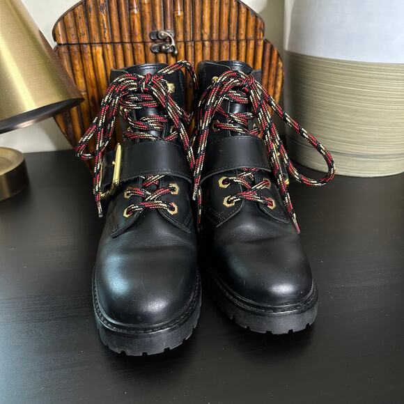SANDRO PARIS Noir Grant Lace Up Leather Combat Buckle Boots Black - Picture 4 of 10